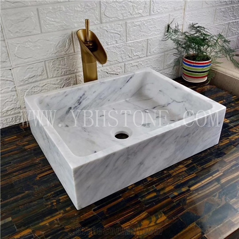 Bianco Carrara White Polished Basin for Home Decor