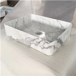 Bianco Carrara White Polished Basin for Home Decor