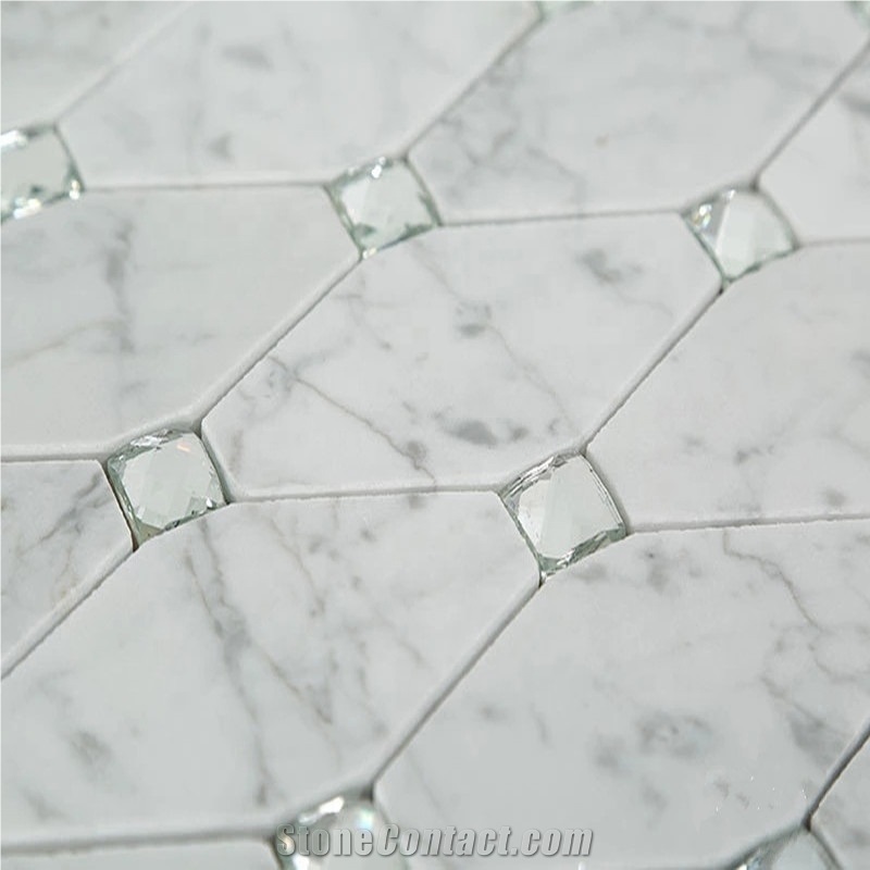 Glass Mix Marble Mosaic Design for Backsplash