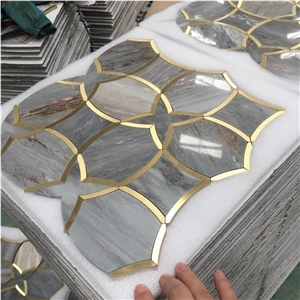 Grey Marble Mix Brass Mosaic Water-Jet Moaic