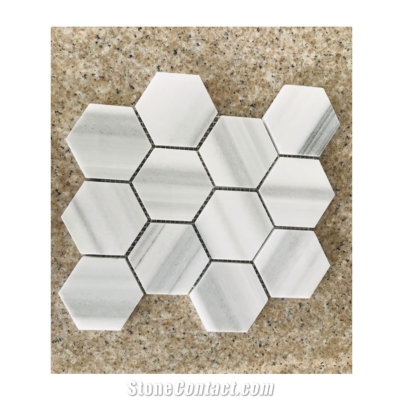 Hexagonal White Marble Mosaic Tiles for Bathroom
