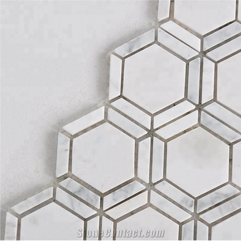 Italy Carrara White Marble Hexagon Mosaic for Wall