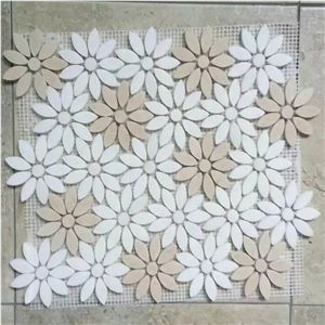 Modern Flower Pattern Cream Mosaic Tiles