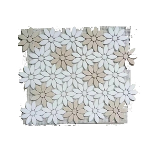 Modern Flower Pattern Cream Mosaic Tiles