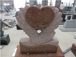 Red Heart-Shaped Swan Polished Granite Headstone