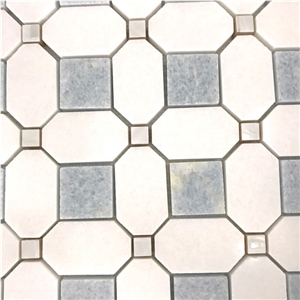 Silver Deep Blue Marble Waterjet Mosaic for Floor