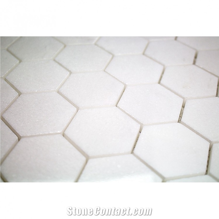 Thassos White Marble Hexagon Mosaic Tile