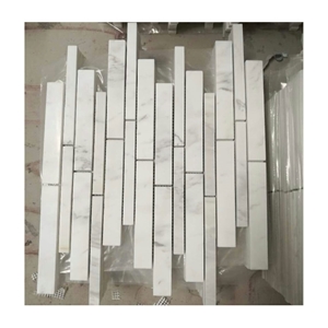 White Marble Stone Strip Mosaic Tile for Wall