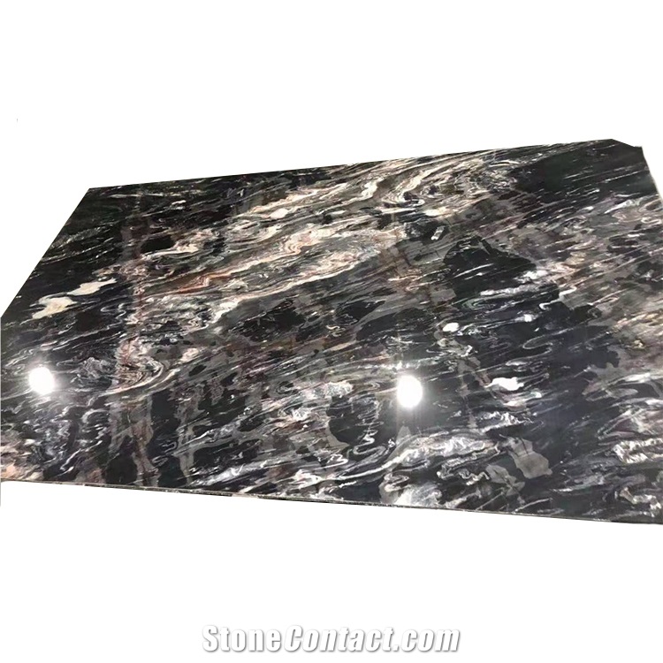 China Black Marble Stone Slab Mystic River Marble