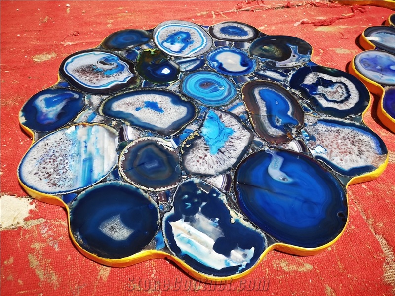 Customized Agate Blue Semiprecious Stone Table Top