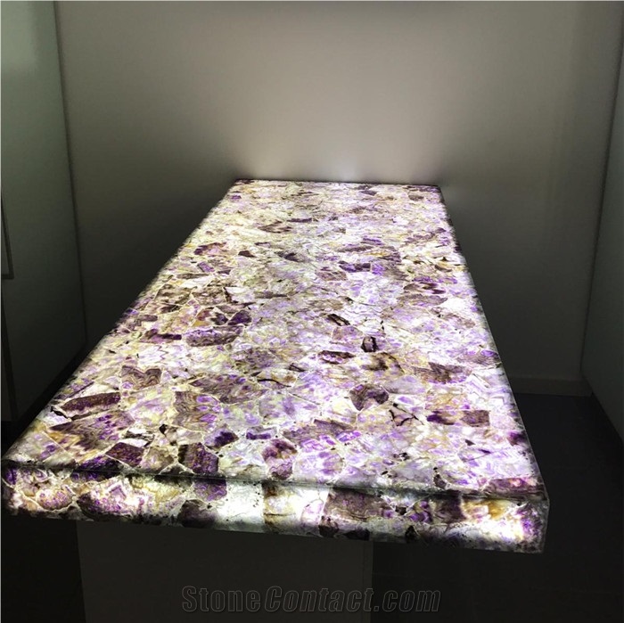 Amethyst Table with Light Stone Table Top