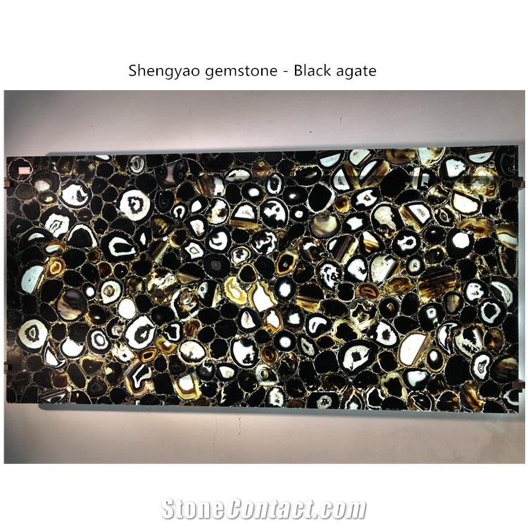 Backlit Semi Precious Stone Black Agate Slabs