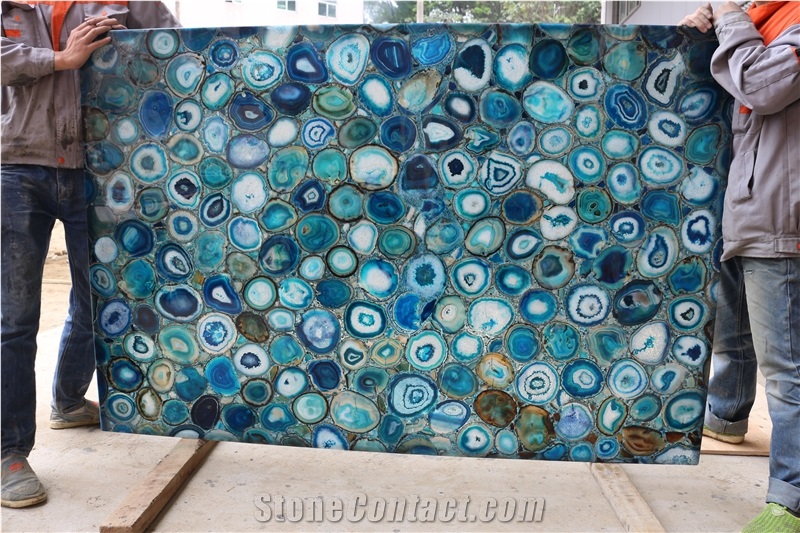 Blue Agate Semiprecious Stone Tiles Panels