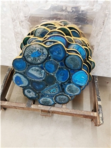 Blue Agate Semiprecous Stone Jade Side Table Tops