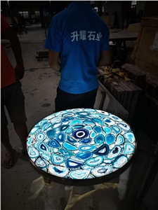 Blue Agate Semiprecous Stone Jade Side Table Tops