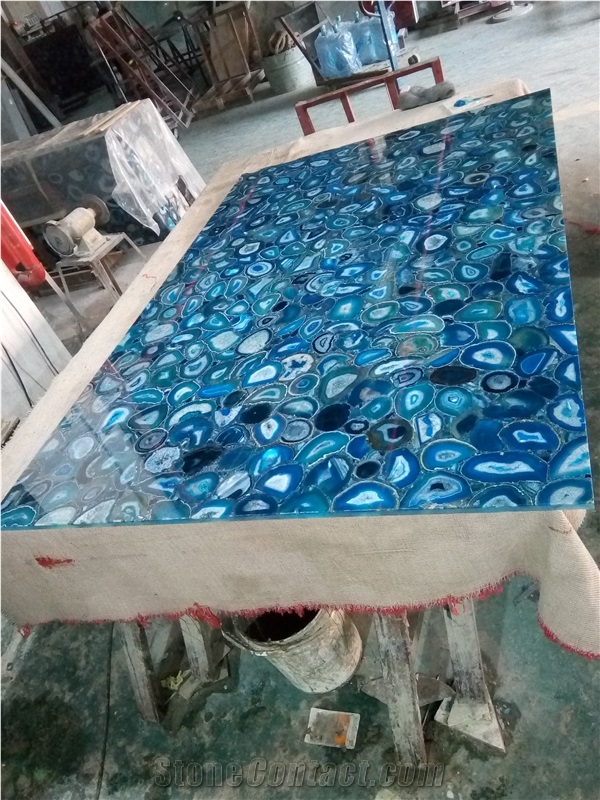 Customized Agate Blue Semiprecious Stone Slabs