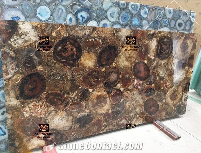 Composite Gemstone Slab Petrified Wood Stone Tile