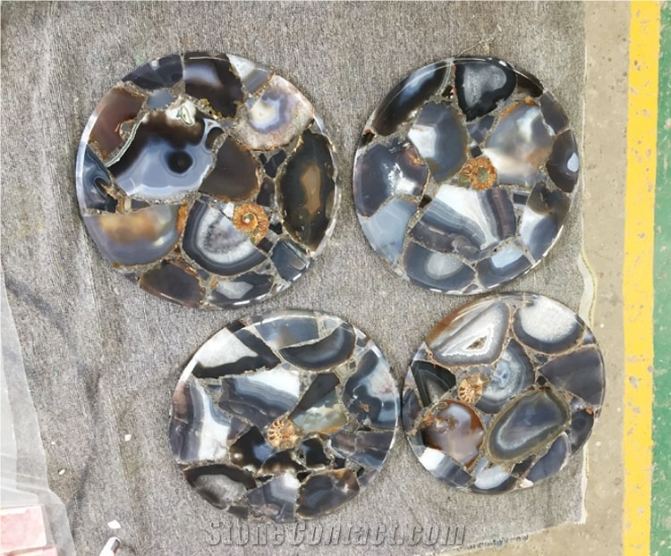 Gray Agate Gemstone Table Top for Sale