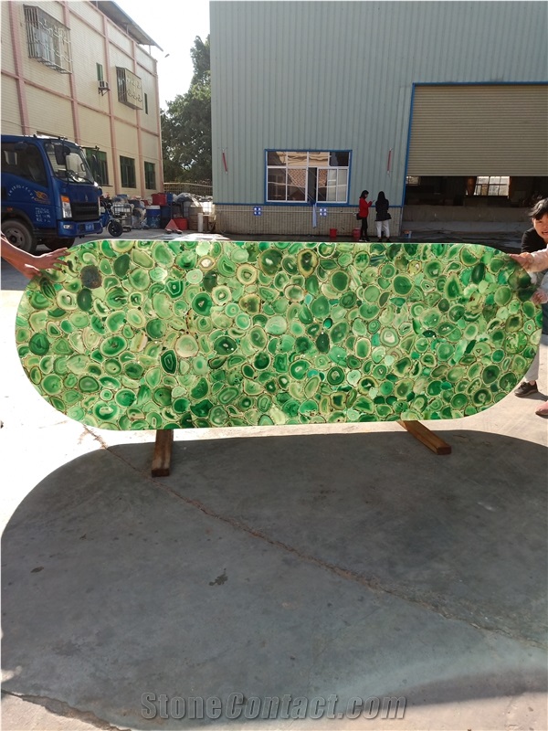 Green Agate Semiprecious Stone Big Slabs Backlit Effect
