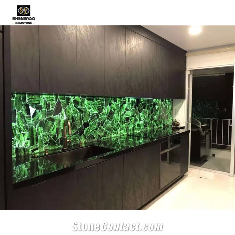 Kitchen Wall Decorating with Green Malachite Gem Stone