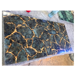 Labradorite Semiprecious Stone with Gold Kitchen Countertops