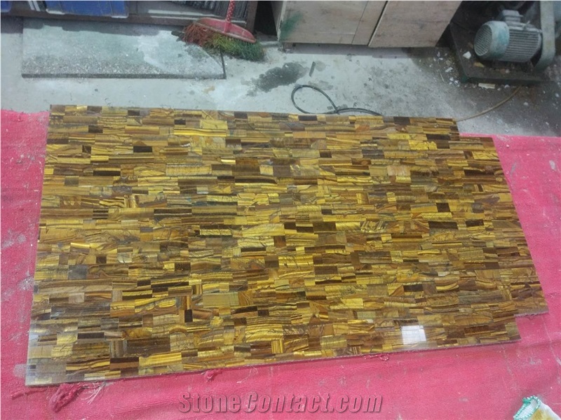 Natural Gold Tiger Eye Slab Tile, Semiprecious Stone Slab