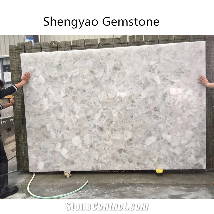 Quartz White Crystal Semiprecious Stone Slabs
