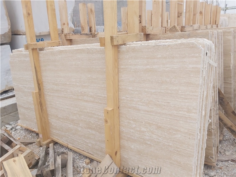 Veincut Light Travertine Filled and Polished Slabs
