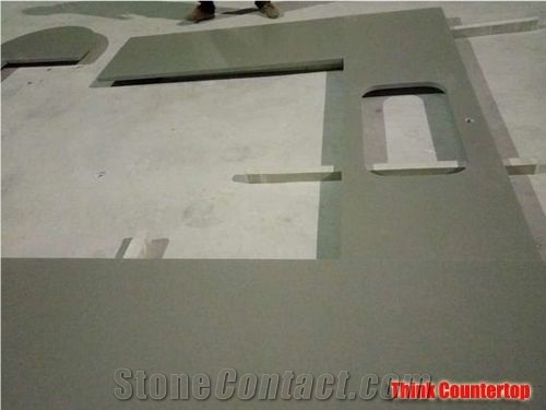 L Shaped Cemento Quartz Kitchen Countertops