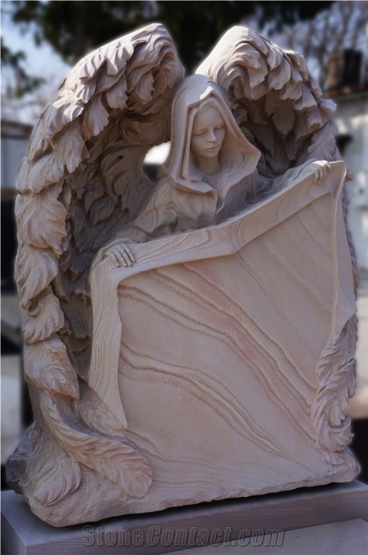 Sandstone Angel Sculptured Gravestone