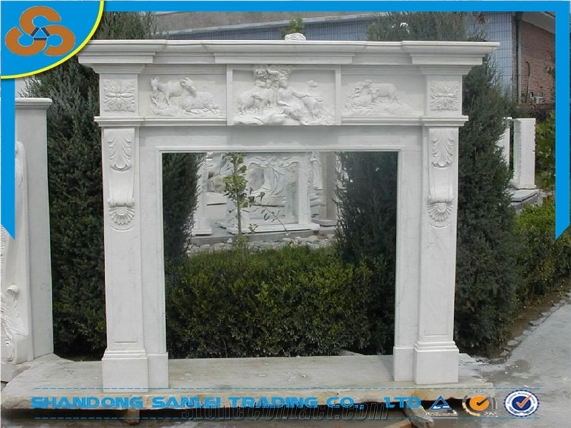 Indoor Good Quality White Marble Fireplace