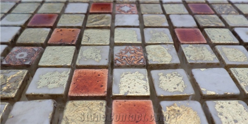 Travertine+Meatl Mix Stone Mosaic