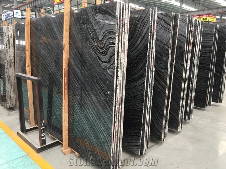 Black Wooden Vein Marble Slab,Glossy Project Tiles