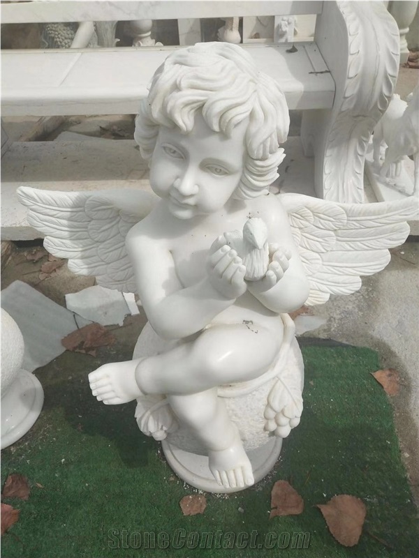 Carving Little Angel and Peace Dove Statue in
