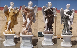 Colorful Natural Marble Carved Four Large Angel