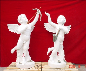 Engraved Dancing Angel Statues Of White Marble