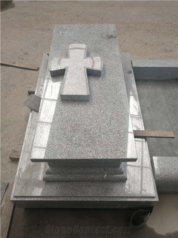 Grey Granite Tombstone with Cross
