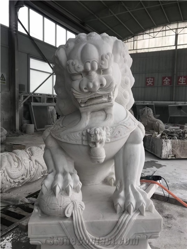 Marble Lion Sculpture Outdoor Animal Big White