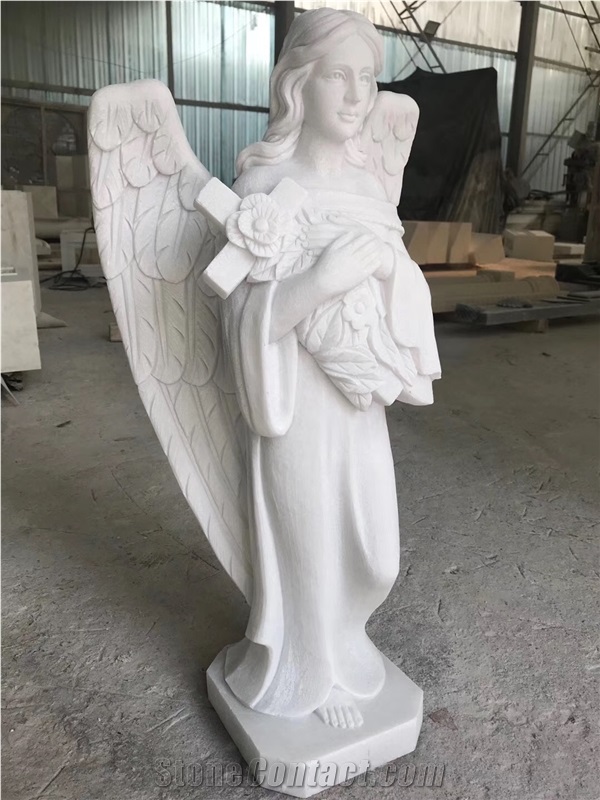 Outdoor Marble Memorial Statues Life Size Angel