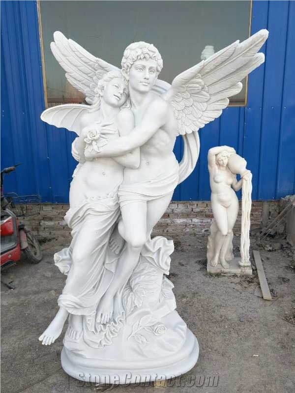 Religious Marble Angel Statue Of Cupid and Psyche