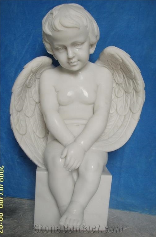 Sitting Marble Boy Angel Statue