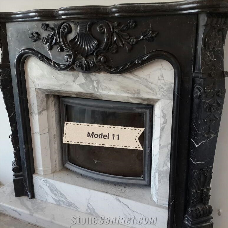 Unique Black Marble Fireplace for Home Decoration
