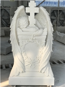 White Marble Angel Cross Monument for Wholesell