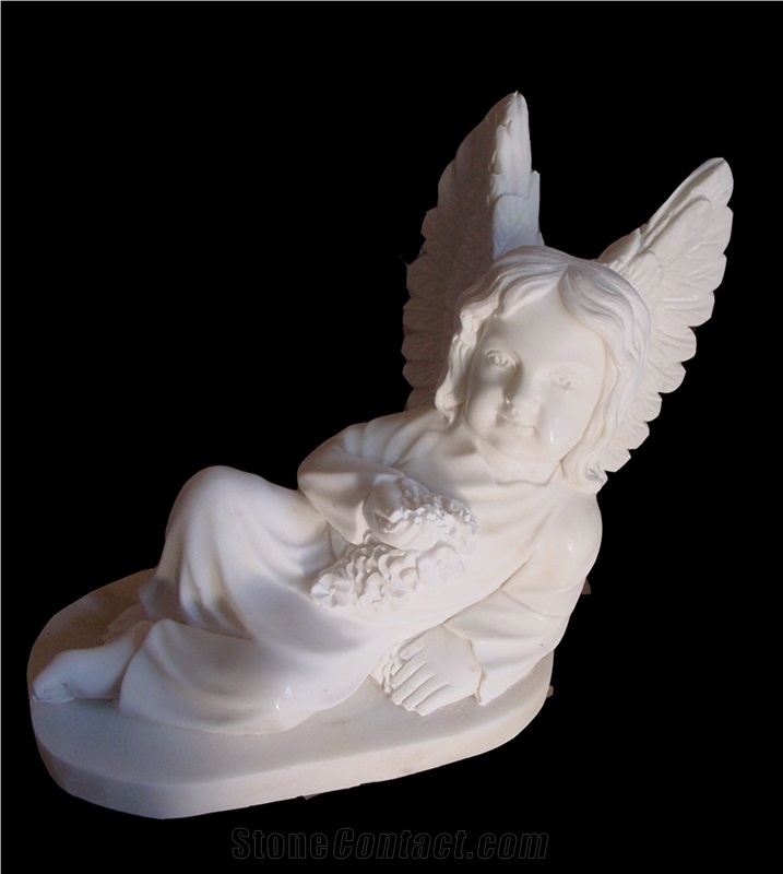 White Marble Cherub Statue Lying Sideways from China