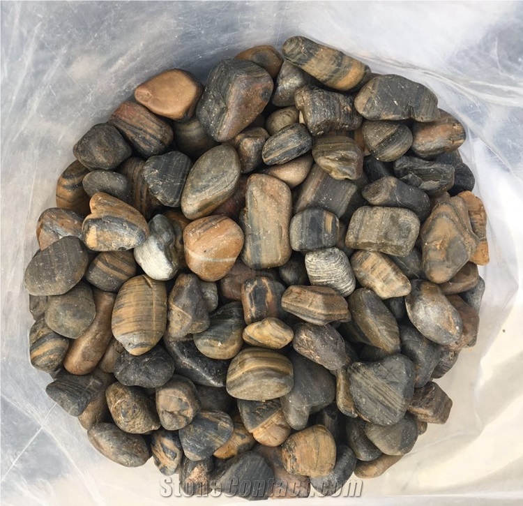 China Brown Polished River Stone Striped Pebbles
