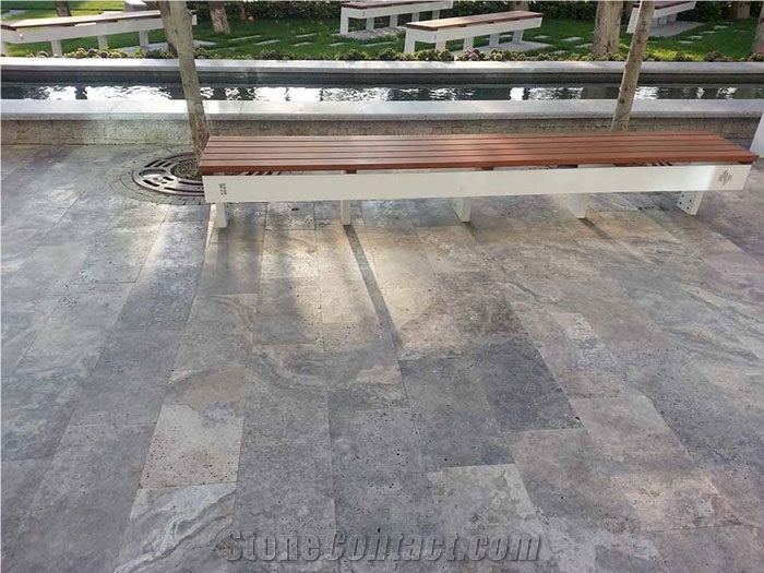 Silver Travertine Brushed/ Unfilled Tiles