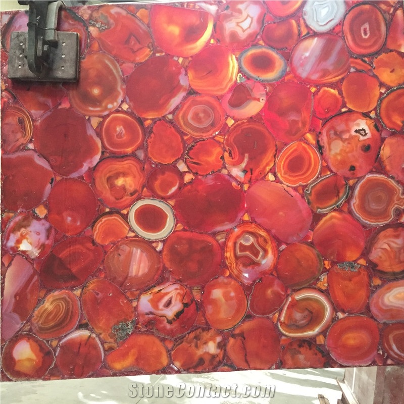 Back Lighting Red Semiprecious Composite Agate