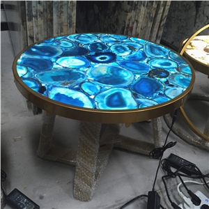 Backlit Blue Agate Stone Gemstone Cafe Tables