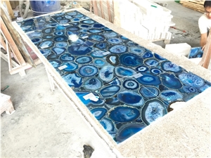 Backlit Blue Semiprecious Stone Agate Wall Tile