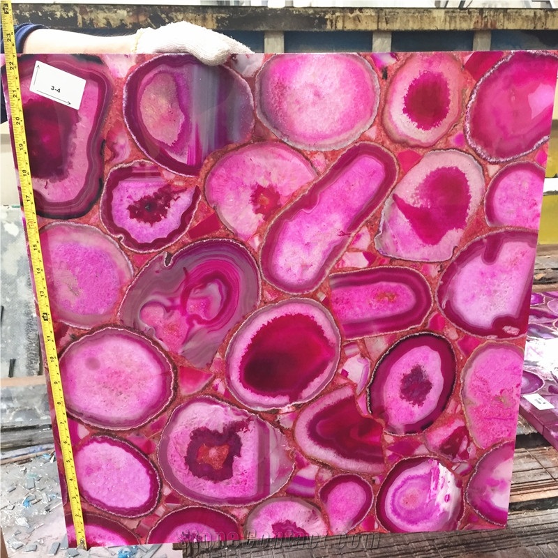 Backlit Red Semiprecious Agate Stone Wall Tile